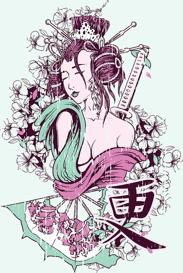 Geisha mint green and pink Painting by Designious and Matthias Hauser