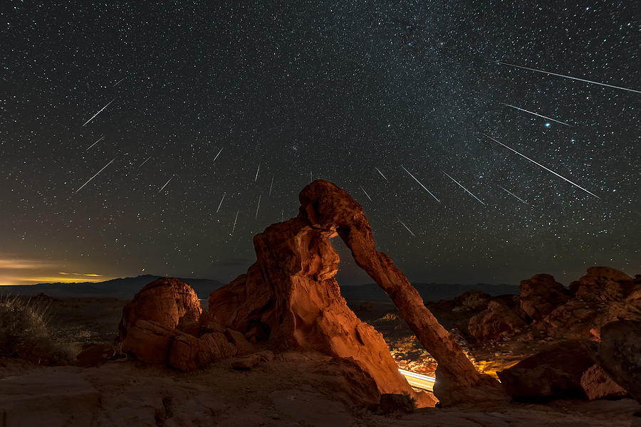 Geminid Meteor Shower Above The Elephant Rock Photograph by Hua Zhu