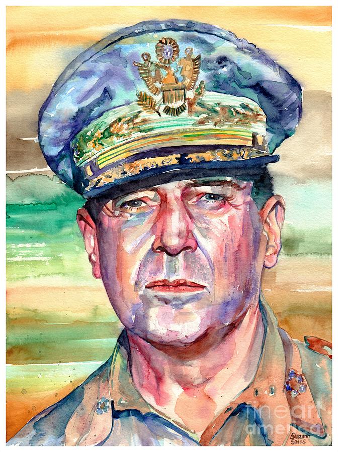 Platoon Movie Painting - General Douglas MacArthur Portrait by Suzann Sines