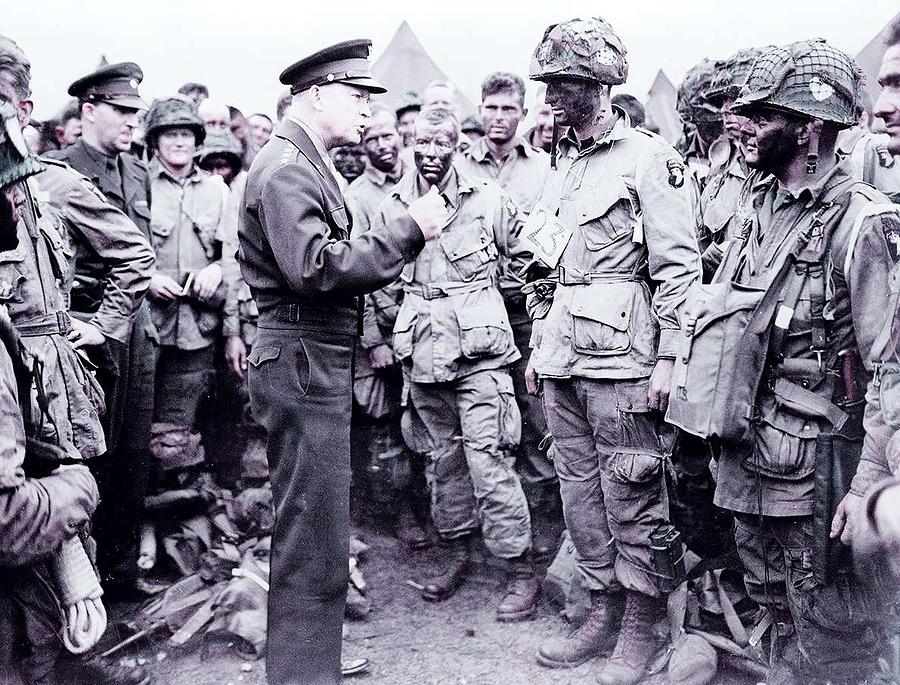 Portrait Painting - General Dwight D. Eisenhower addresses American paratroopers prior to D-Day Infrared art by Ahmet As by Celestial Images