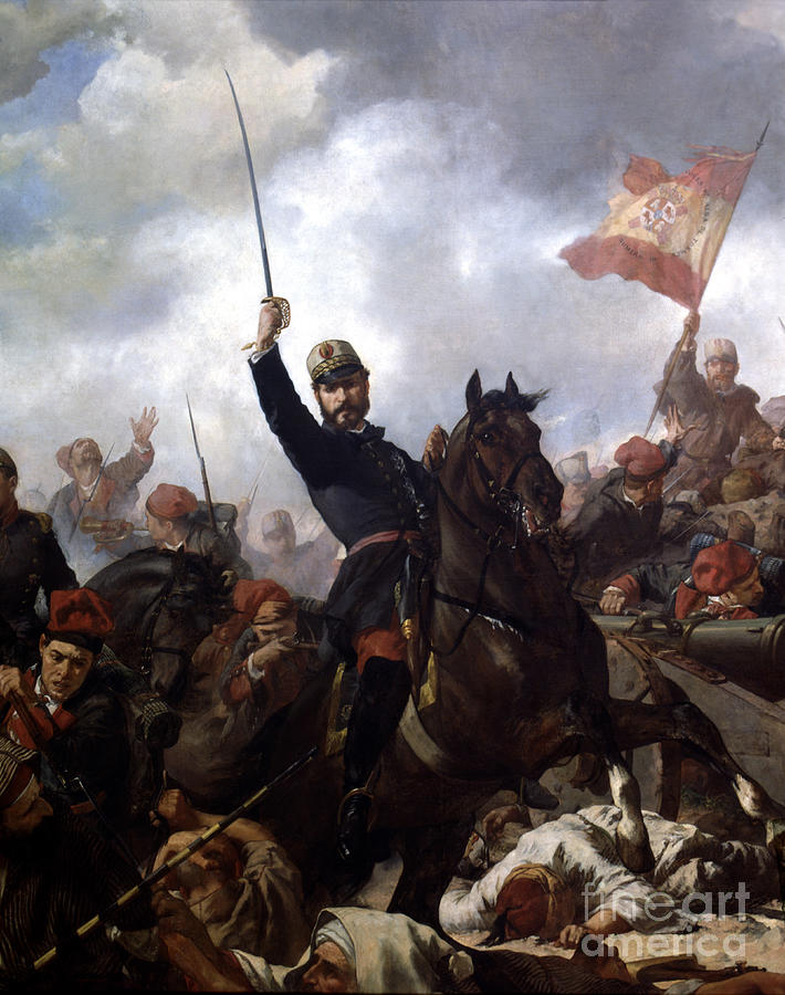 General Juan Prim Y Prats At The Battle Of Tetouan In 1860 Painting by Francisco Sans Y Cabot