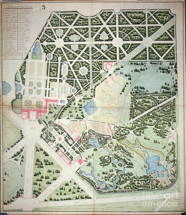 General Plan Of The Parks Of The Two Trianon Palaces, Versailles, Early 19th Century Painting by French School