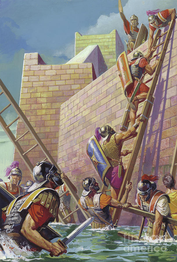 Brick Painting - General Scipio Finds A Way Into The Stronghold Of Carthage Nova by Severino Baraldi