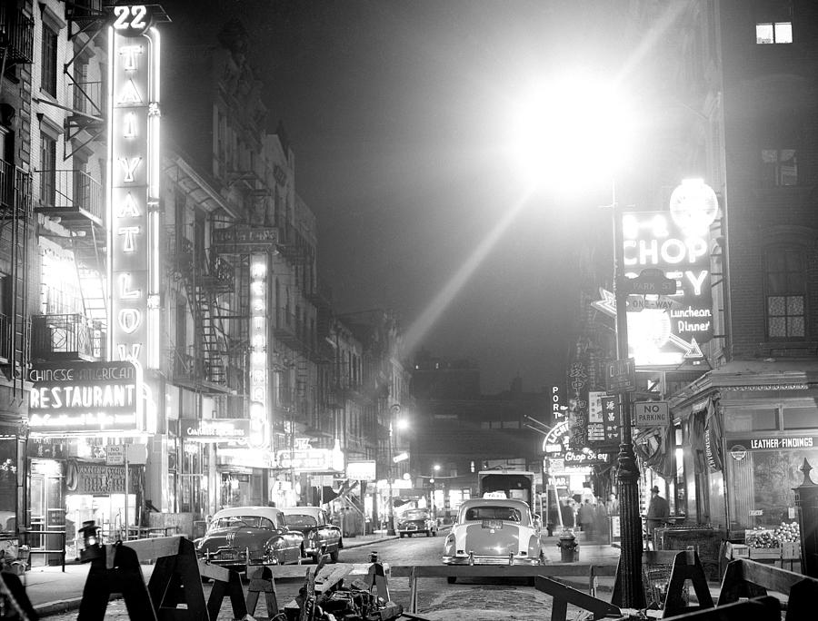 General View Of Mott Street At Night Photograph by New York Daily News Archive