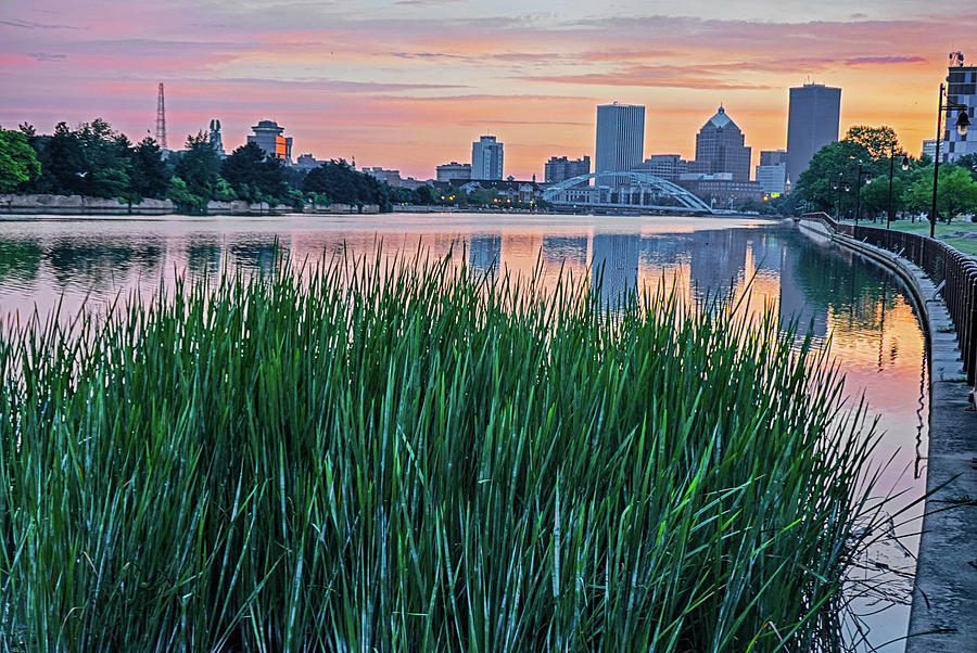Genessee River Tall Grass Skyline Sunrise Rochester NY Photograph by Toby McGuire