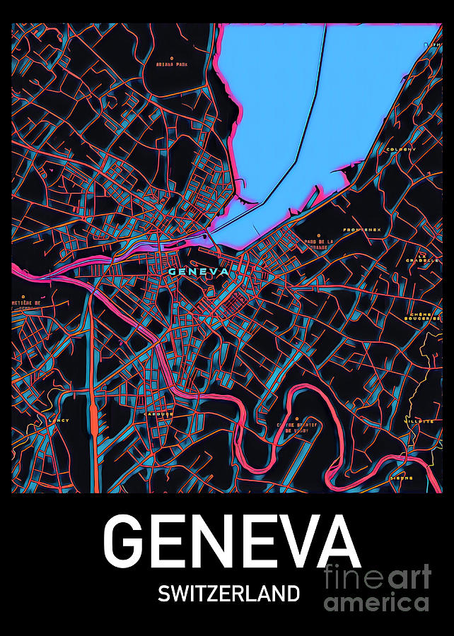 Geneva City Map Digital Art by HELGE Art Gallery