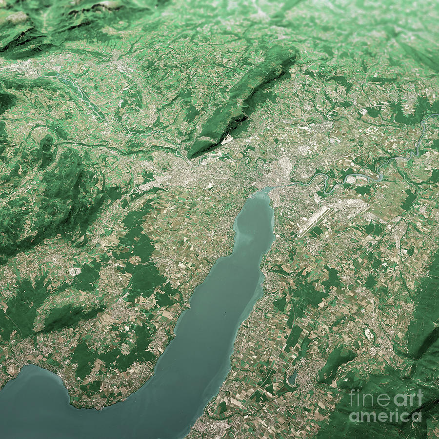 Geneva Switzerland 3D Render Aerial Landscape View From North Ju ...