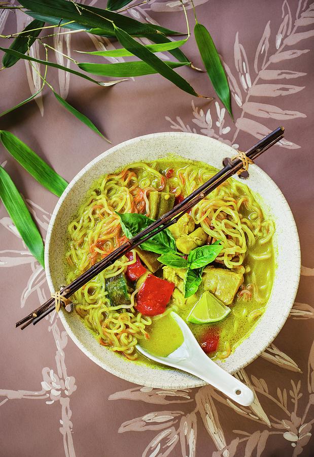 Geng Gari Gai thai Ramen Noodles With Yellow Chicken Curry Photograph by Colin Cooke