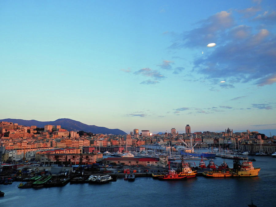 Genoa Harbour at Sunset Photograph by Pema Hou