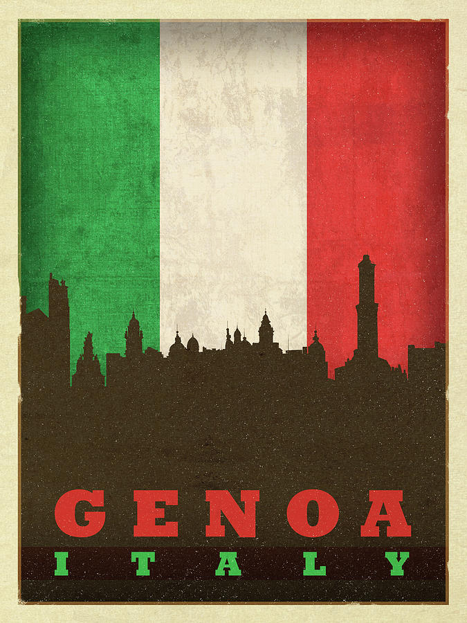 Genoa Italy World City Flag Skyline Mixed Media By Design Turnpike