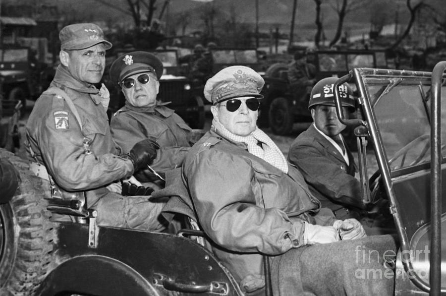 Gens. Macarthur, Hickey, Others In Jeep Photograph by Bettmann