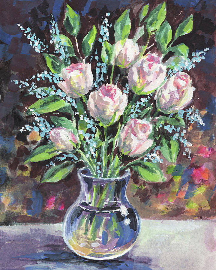 Gentle Pink Roses Bouquet Floral Impressionism  Painting by Irina Sztukowski