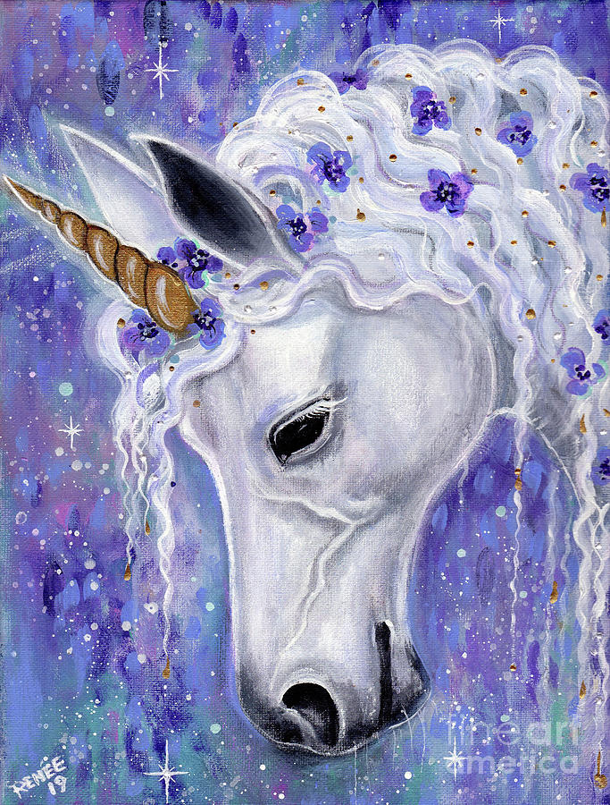 Gentle Unicorn Painting by Renee Lavoie