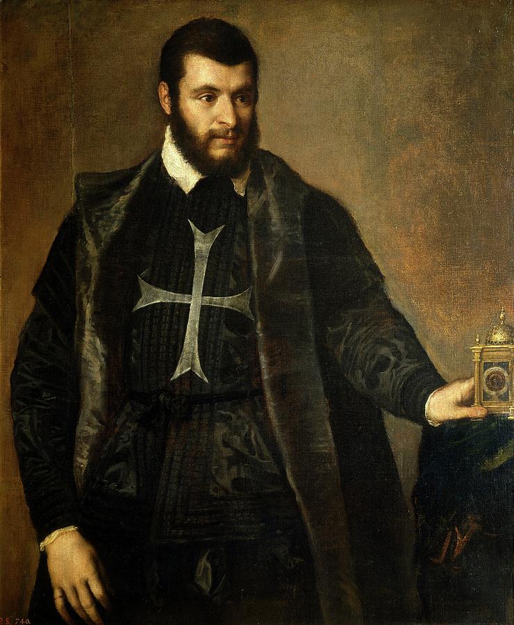 Gentleman with a Watch, ca. 1550, Italian School, Oil on canvas... Painting by Titian -c 1485-1576-