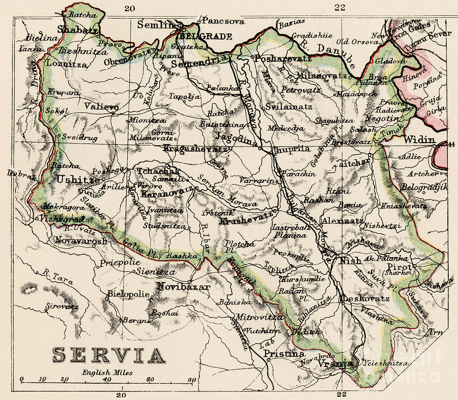 Geographic Map Of Serbia 19th Century Painting By European School   Geographic Map Of Serbia 19th Century European School 