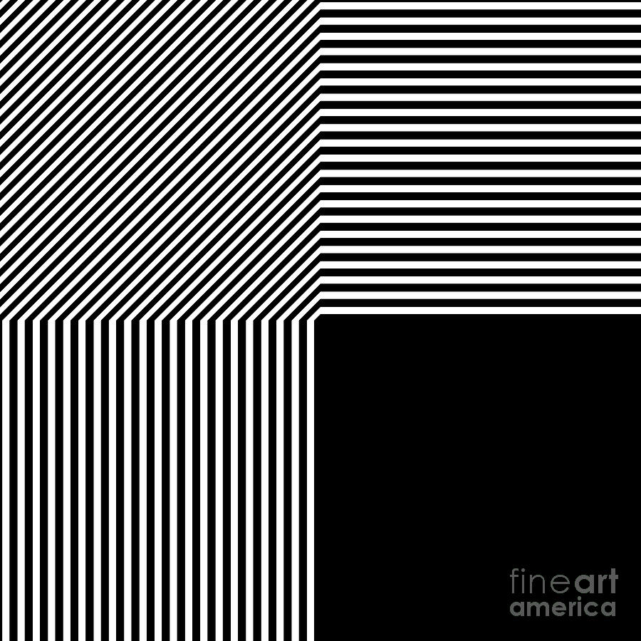 Geometric abstract black and white stripes square Drawing by Heidi De Leeuw