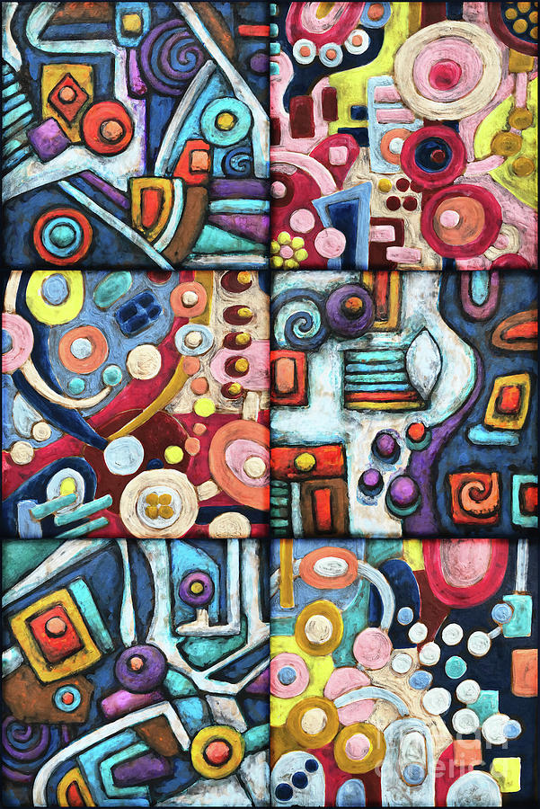 Geometric Abstract Patchwork Painting by Amy E Fraser