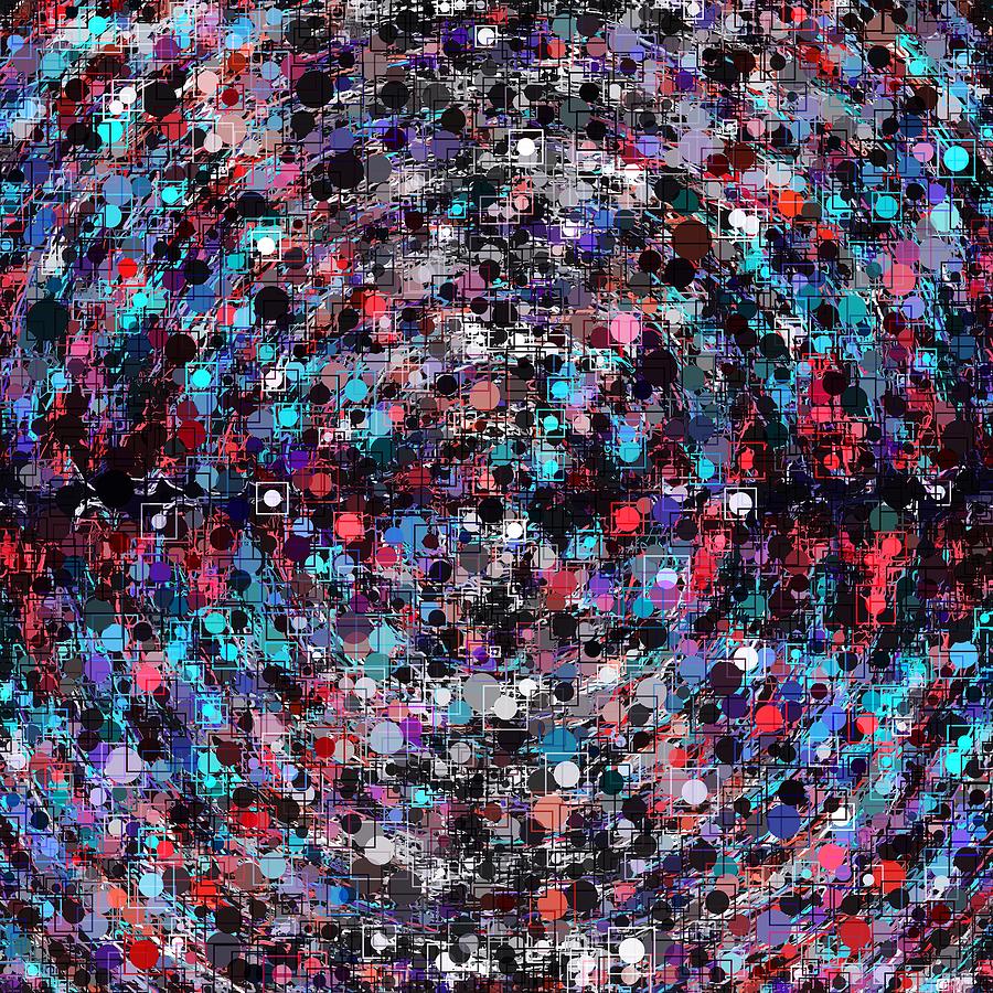 Geometric Circle And Square Pattern Abstract In Blue And Red Digital Art