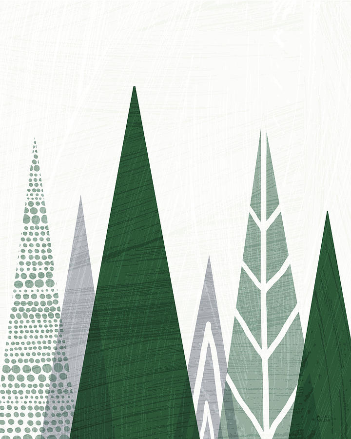 Tree Drawing - Geometric Forest II Green Gray by Michael Mullan