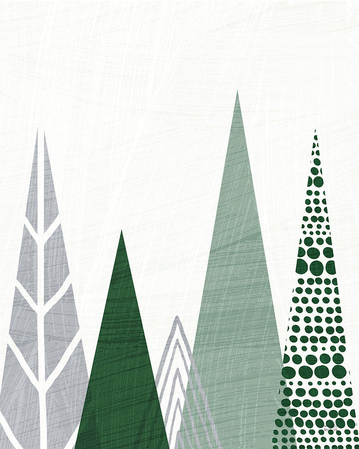 Gray Drawing - Geometric Forest IIi Green Gray by Michael Mullan