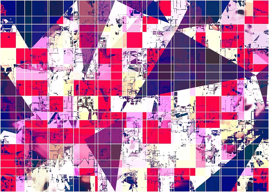 Geometric Square And Triangle Pattern Abstract In Red And Blue Digital Art
