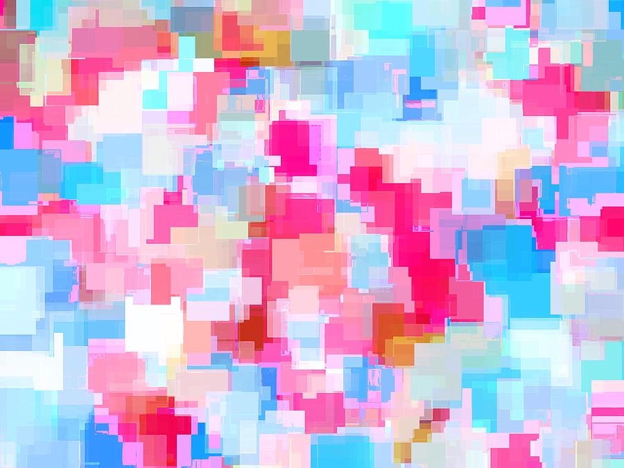Geometric Square Pattern Abstract Background In Pink And Blue Painting