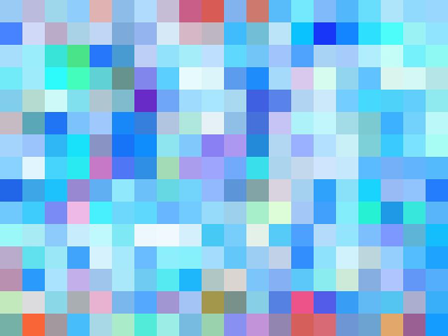 Geometric Square Pixel Pattern Abstract Background In Blue Pink Purple Digital Art