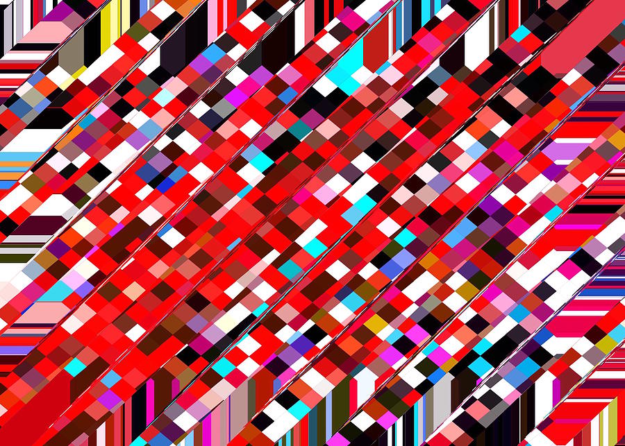 Geometric Square Pixel Pattern Abstract Background In Red Blue Pink Digital Art