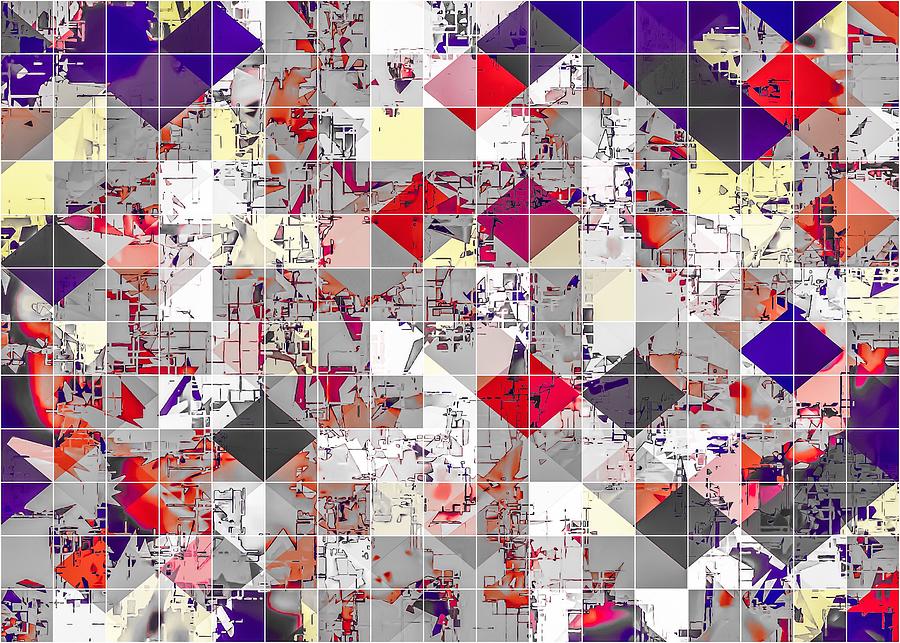Geometric Square Pixel Pattern Abstract In Purple Orange Red Digital Art