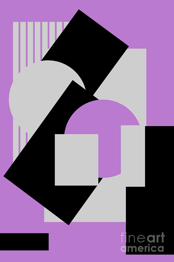 Geometrical abstract art deco mash-up gray purple black Drawing by Heidi De Leeuw