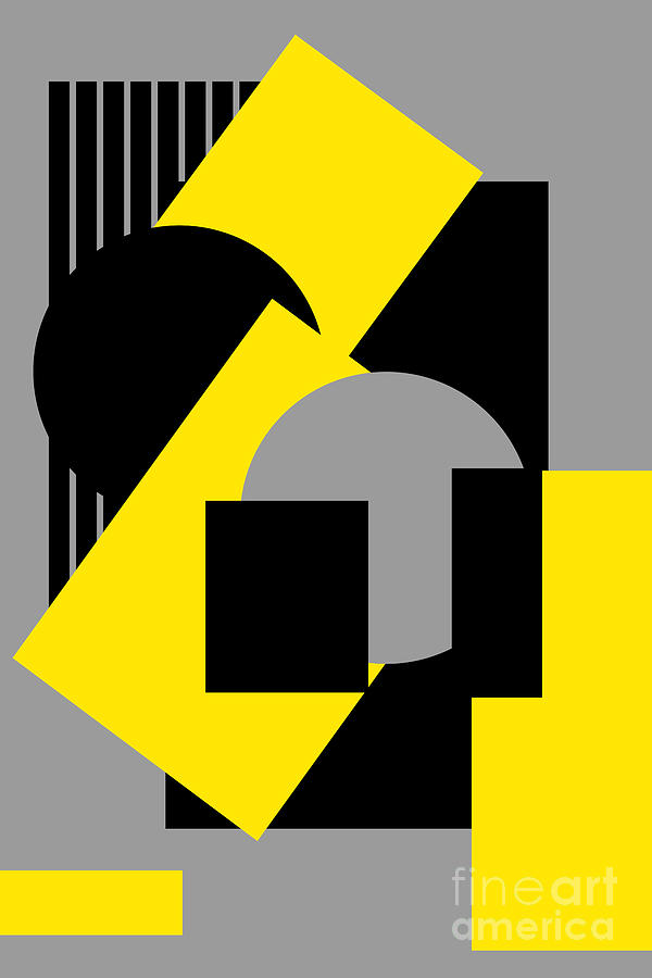 Geometrical abstract art deco mash-up gray yellow Drawing by Heidi De Leeuw