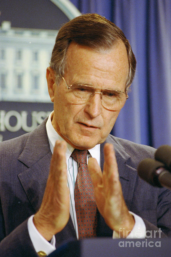 Washington D.c. Photograph - George Bush At Press Conference by Bettmann