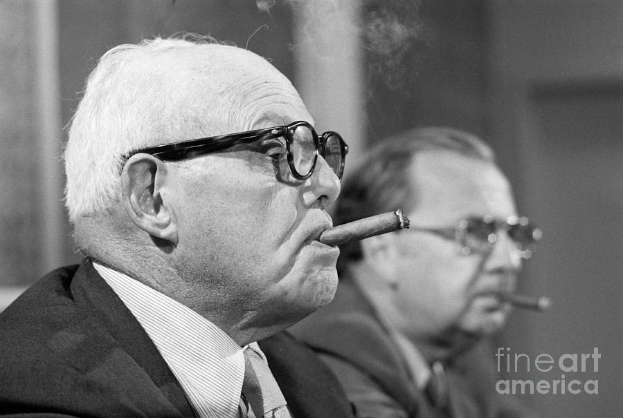 George Meany Smoking A Cigar Photograph by Bettmann