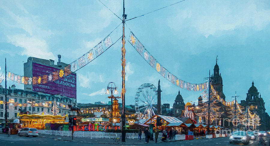 George Square Christmas Market Glasgow Digital Art by Liz Leyden