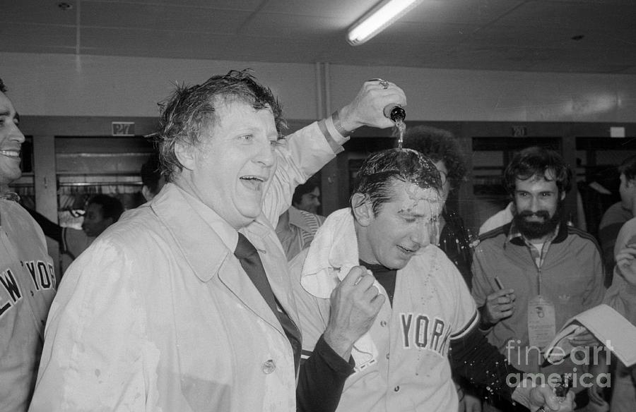George Steinbrenner Pouring Champagne Photograph by Bettmann