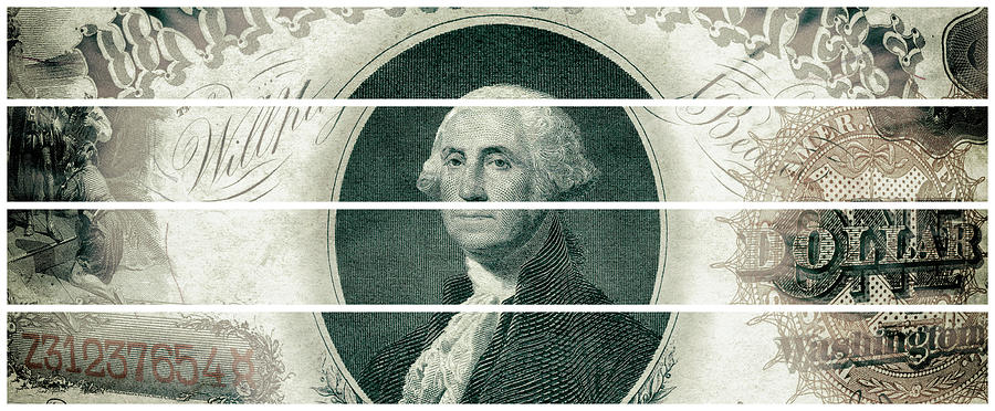 George Washington 1880 American One Dollar Bill Currency Starburst Polyptych Artwork Digital Art by Shawn OBrien