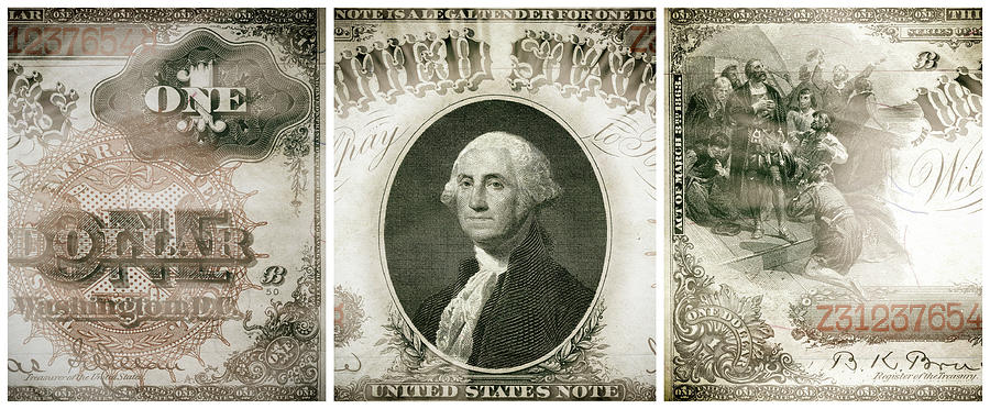 George Washington 1880 American One Dollar Bill Currency Starburst Triptych Artwork Digital Art by Shawn OBrien