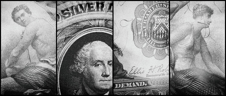George Washington 1899 American Two Dollar Bill Currency Polyptych Artwork 2 Digital Art by Shawn OBrien