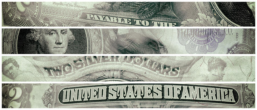 George Washington 1899 American Two Dollar Bill Currency Polyptych Artwork Digital Art by Shawn OBrien