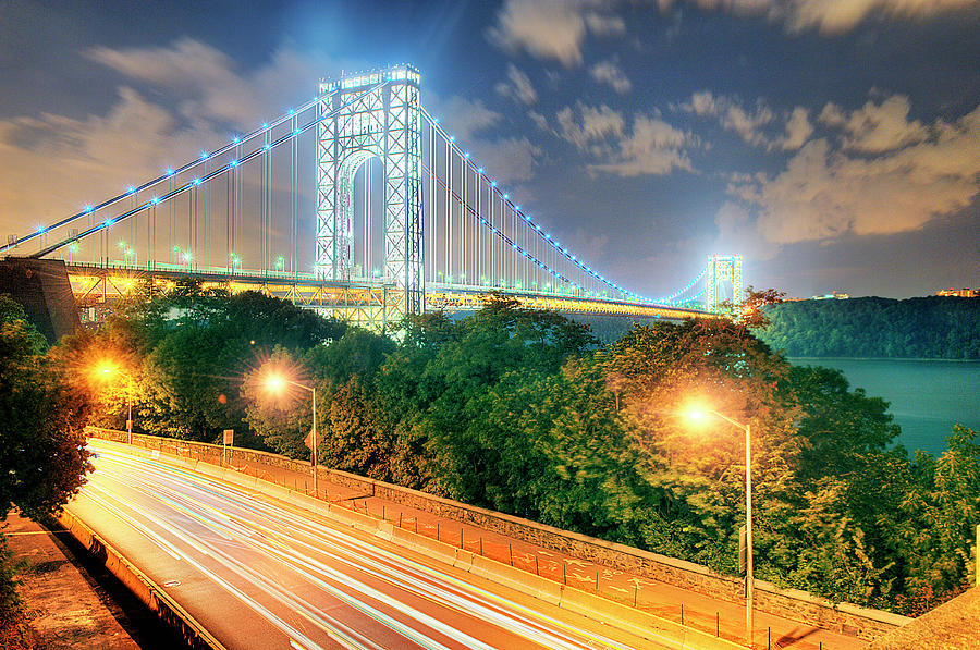 New York City Photograph - George Washington Bridge With Beautiful by Tony Shi Photography