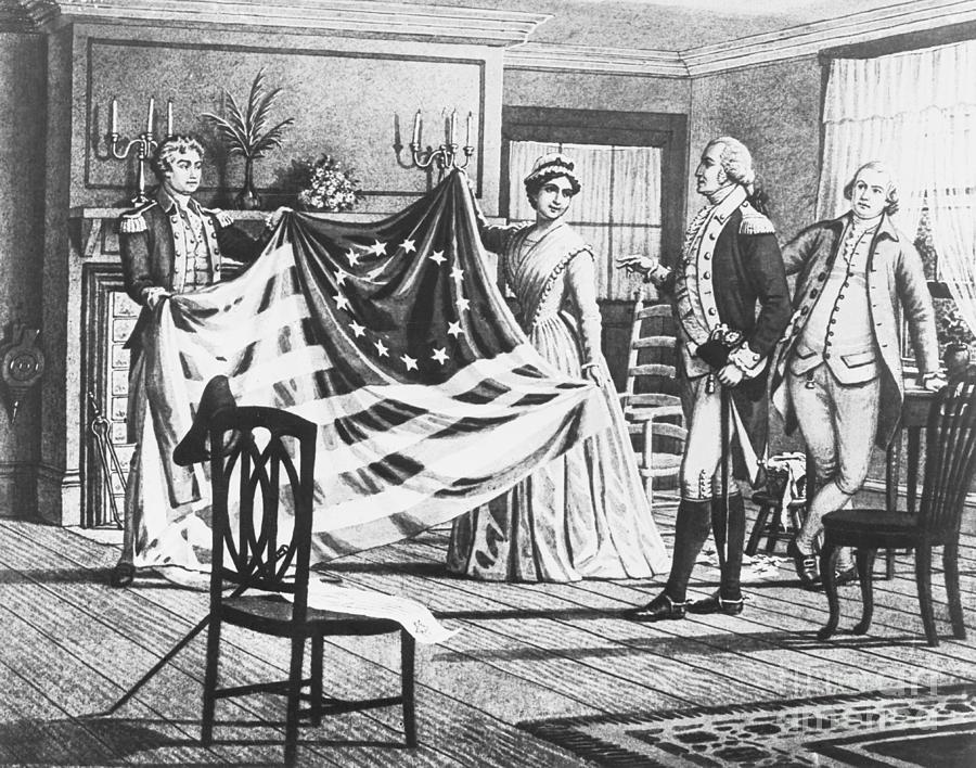 George Washington Viewing Flag By Bettmann