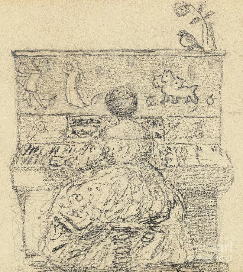 Portrait Drawing - Georgiana Burne Jones at the piano by Edward Burne-Jones