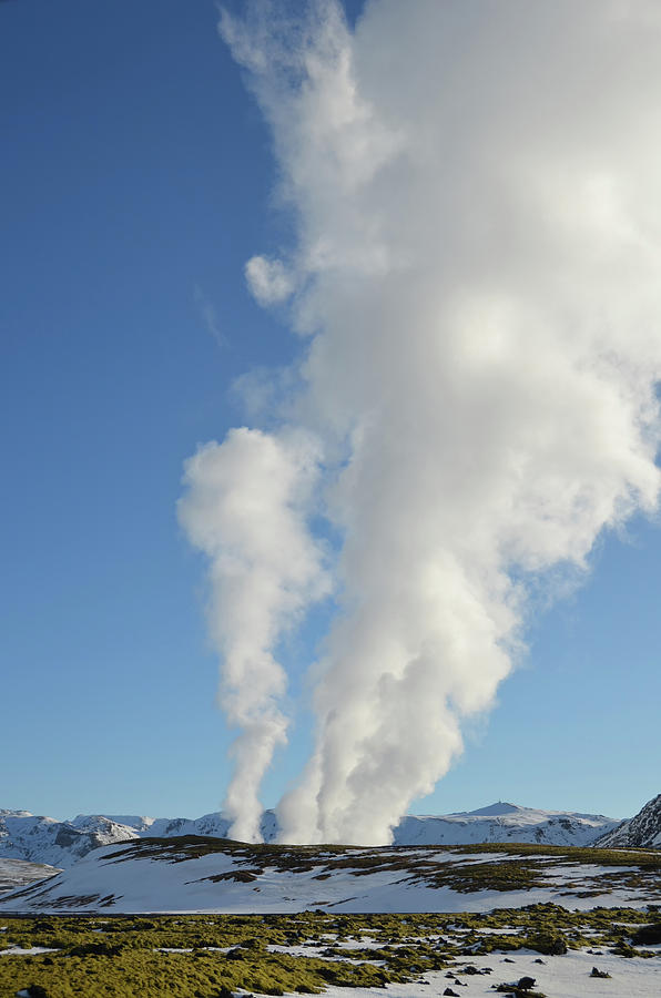 Geothermal Energy Steam Plume Rising into Clear Blue Sky Iceland Photograph by Shawn OBrien