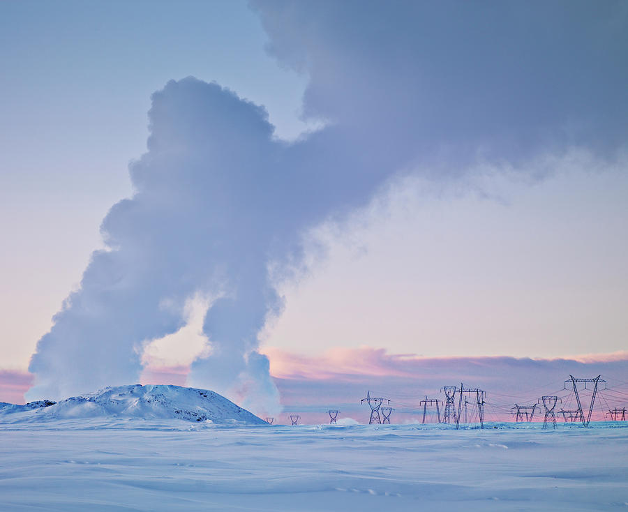 Geothermal Steam And Power Lines Photograph by Arctic-images