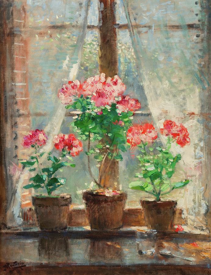 Flower Painting - Geraniums by Pierre-Eugene Montezin