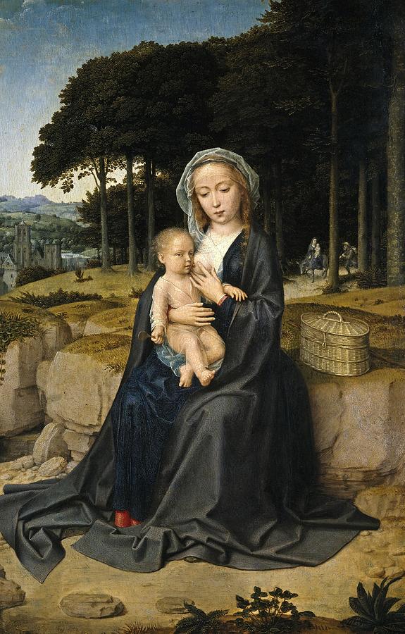 Gerard David / Rest on the Flight from Egypt, ca. 1515, Flemish School, Oil on panel. Painting by Gerard David -c 1460-1523-
