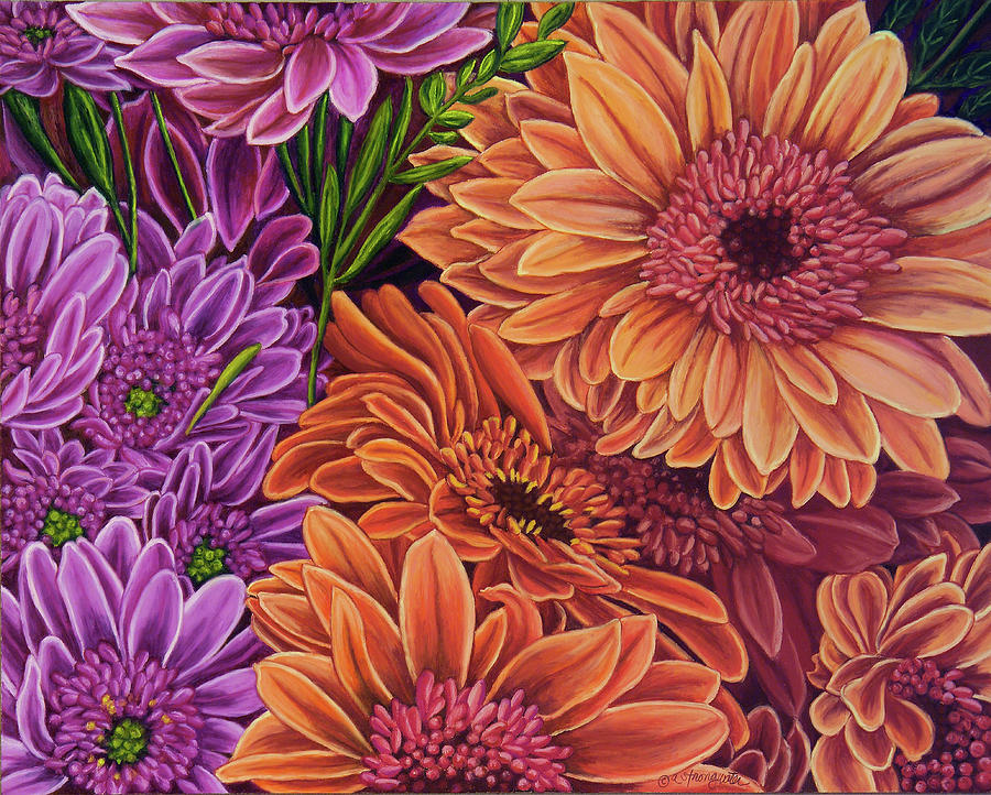 Pattern Painting - Gerbera Mostly Salmon by Andrea Strongwater