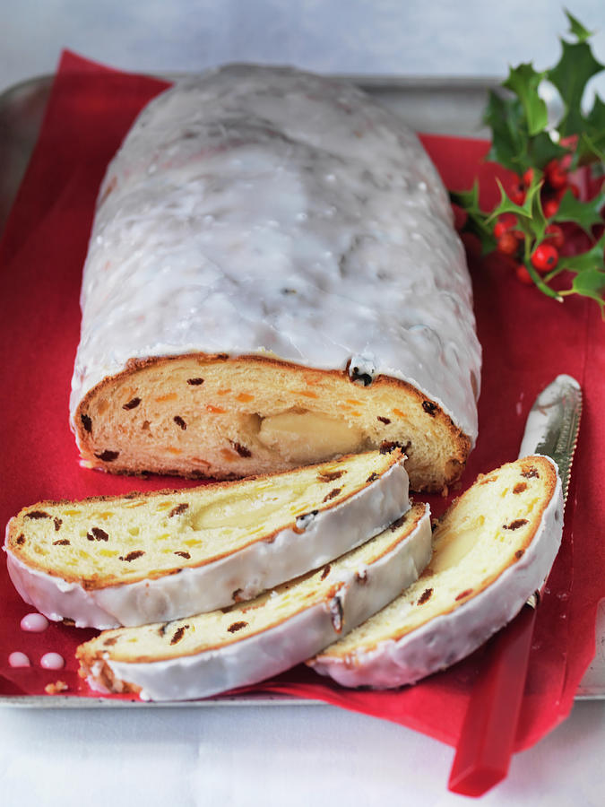 German Christmas Stollen With Icing Photograph by Michael Paul