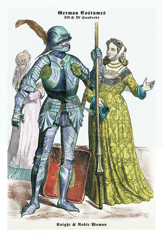 German Costumes: Knight with Staff and Noble Woman Painting by Elvey ...