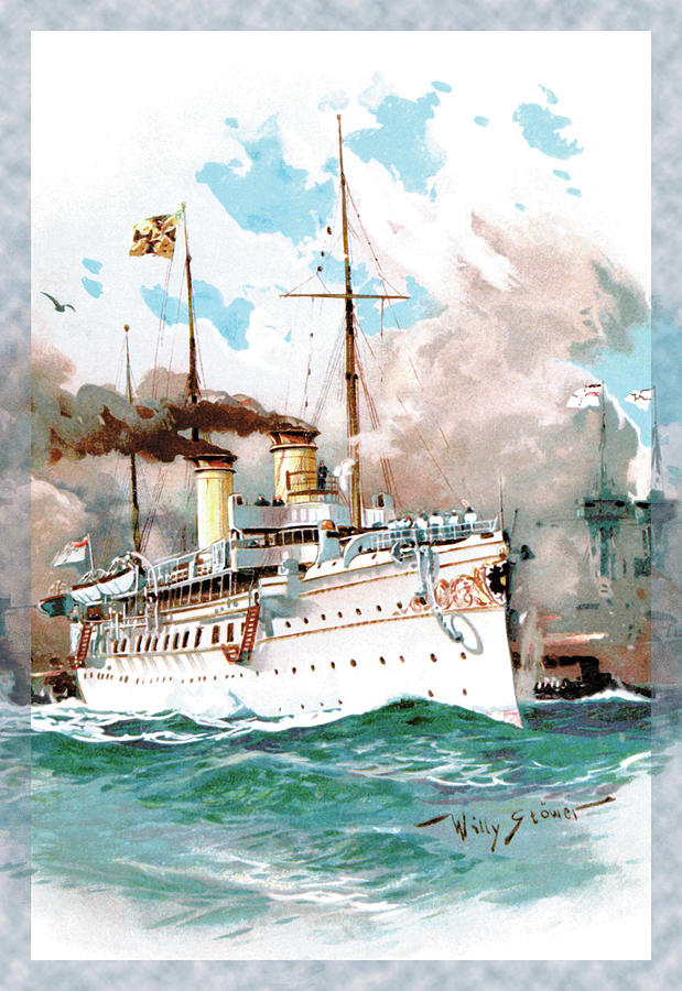 German Cruise Ship Leaving Port Painting by Willy Stower